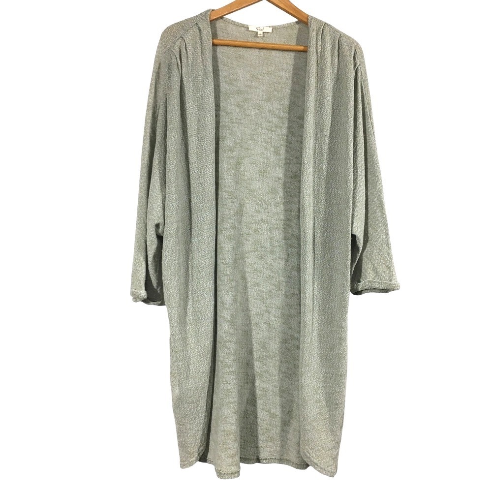 Easel‎ Open Front Dolman Sleeve Longline Cardigan Large Green